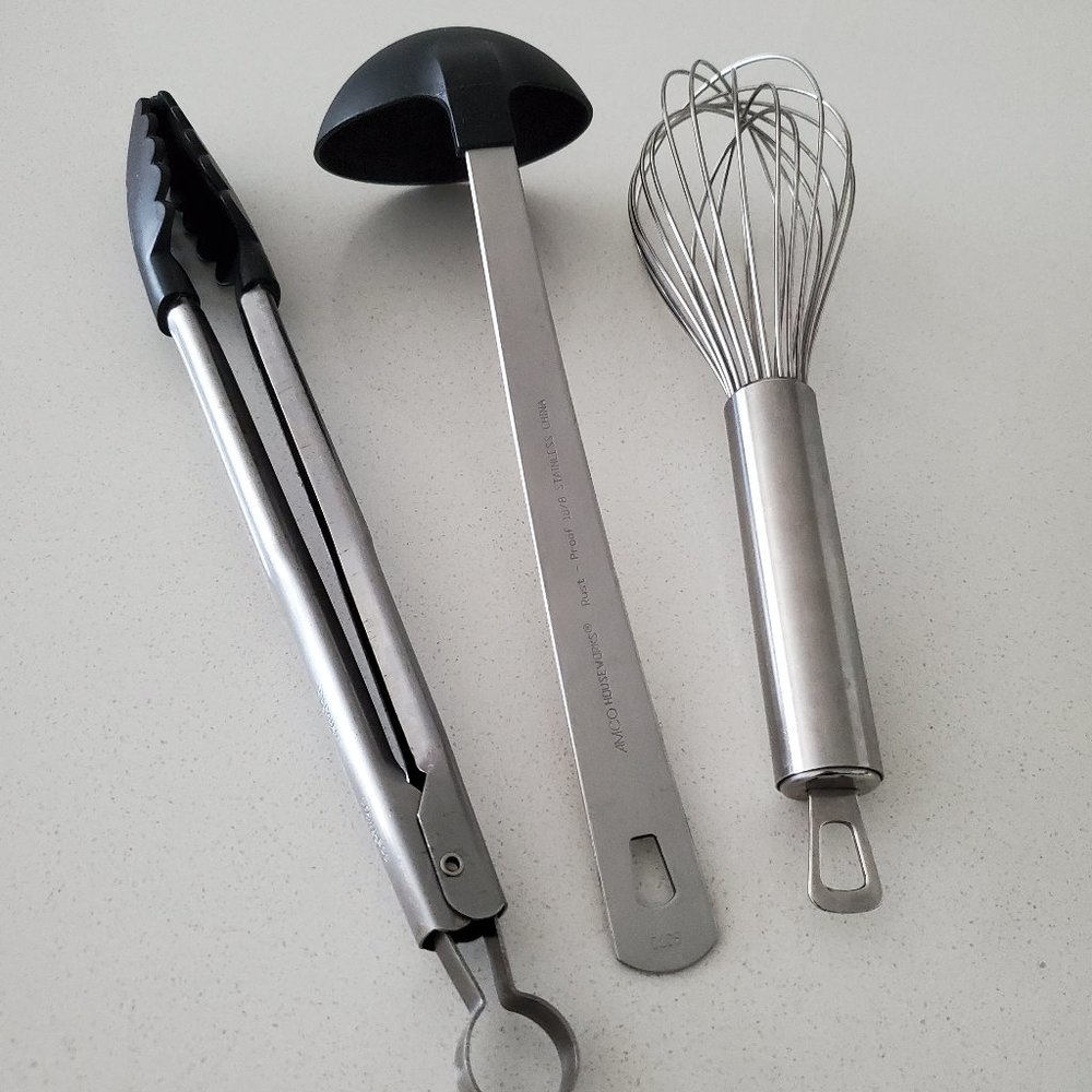 (Set of 3) Kitchen Utensils Bundle Tongs Soup Ladle Whisks